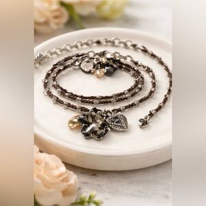 Brighton Silver Tone Necklace and Bracelet Set with Smokey accent Stones W/box